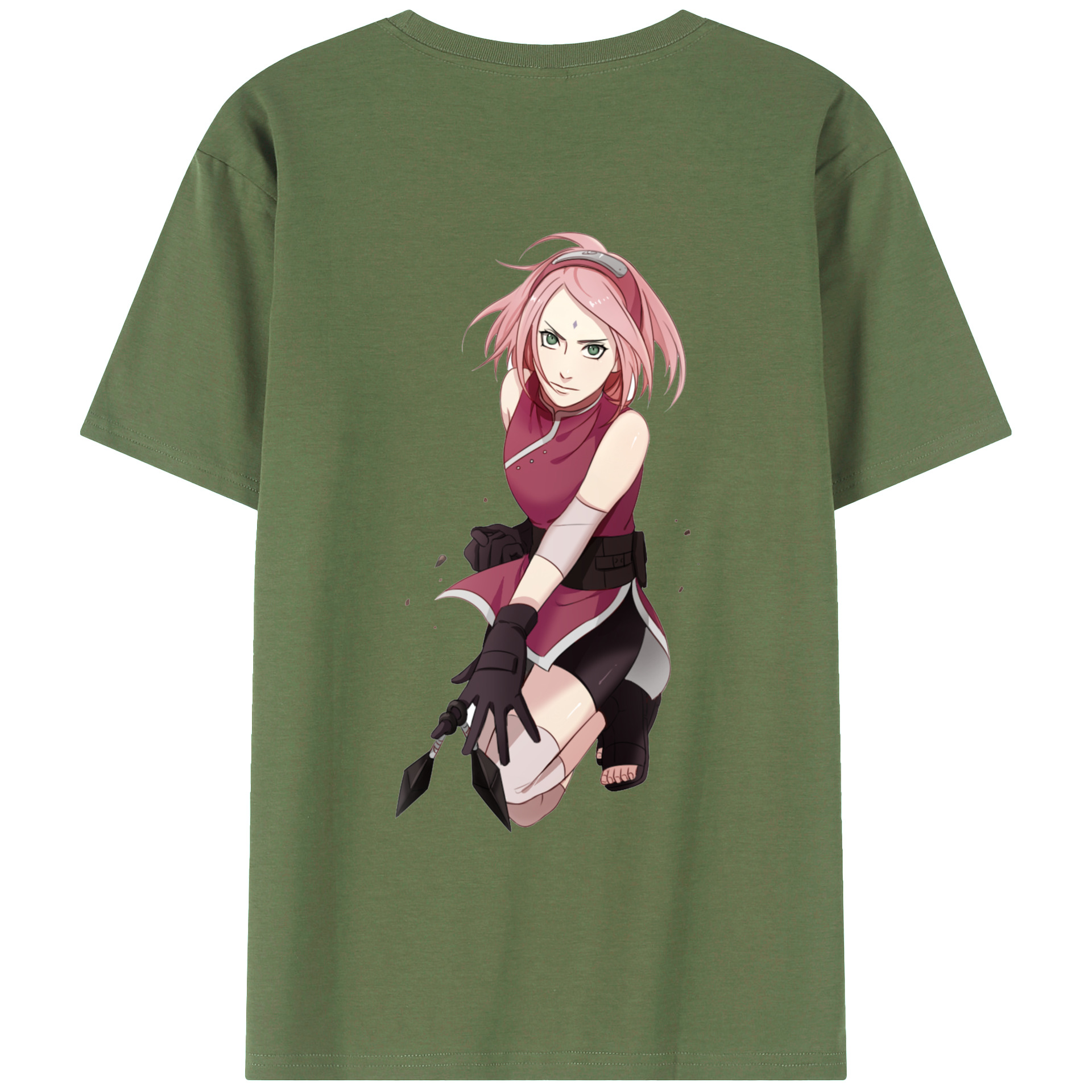 （画像用） NARUTO -ナルト- 春野サクラ Haruno Sakura 綿100％ メンズ半袖Tシャツ（バックプリント） 通気性